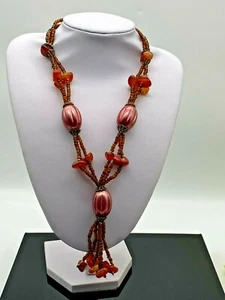 Amazing Vintage Pink Orange Coral Purple Plastic Beads Necklace pendant 1980' - Picture 1 of 10