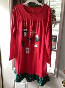 Girls Red Flannel On the Nice List Holiday Nightgown Size 14 1/2 Flame Resistant - Picture 1 of 4