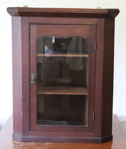 Antique English Oak Wall Hanging Corner Cabinet 35" height circa 1900 Cover