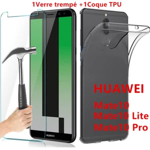 Housse Silicone Coque +Film Verre Trempé Protection pour HUAWEI Mate 10/Lite/Pro - Photo 1/13