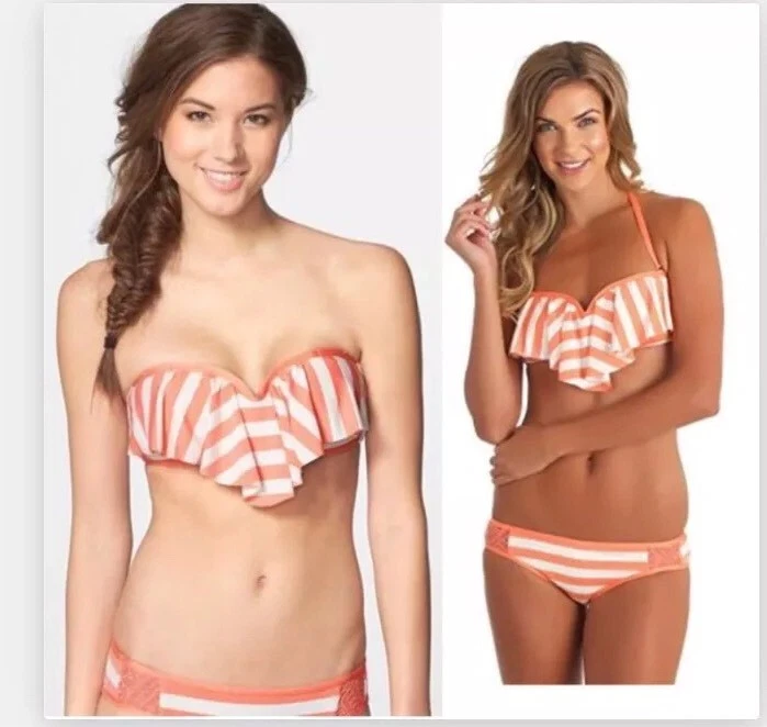 Gianni Bini Women's Ruffle Molded Sweetheart Bikini Top Size L Strapless