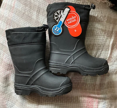 Kids Wonder Nation Black Waterproof Winter Snow Rain Boots Liners NWT Size 9 - Image 1 of 3
