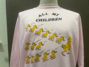 Vintage 80's All My Children Duck Family Pink Crewneck Sweatshirt Size L - Picture 1 of 5