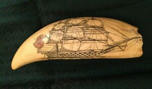 Schrimshaw Replica by Artek •London of Salem & USS of W Ohio •Sperm Whale Tooth