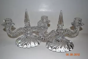 Vintage Fostoria Colony Double Branched Clear Glass Candlestick Pair - Picture 1 of 4