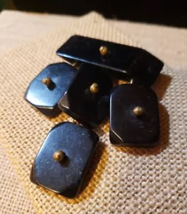 BAKELITE Art Deco Black Brass Drop Charm Brooch Pin Modernist Retro Goth Vintage - Picture 1 of 12