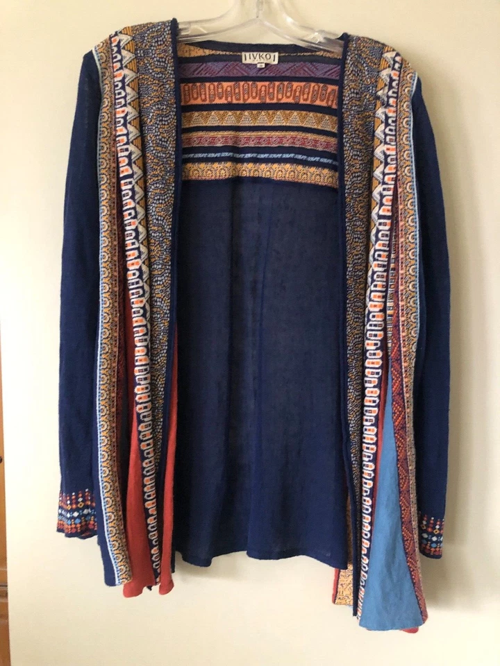 Cárdigan Ivko Para Mujer 38 Pequeño Largo Lino Algodón Tejido Plisado Suéter Colorido Foto 1 de 3