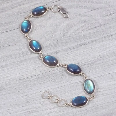 Labradorite Oval Art Deco Bracelet Healing Energy Meditation 925 Sterling Silver - Image 1 of 3