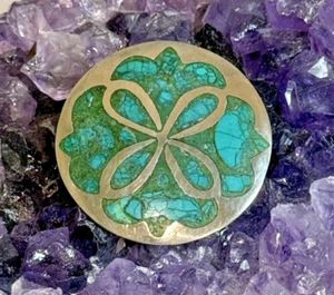 VTG Taxco Mexico Sterling Silver 925 Turquoise Inlay Brooch Pendant Aztec Mayan - Picture 1 of 5