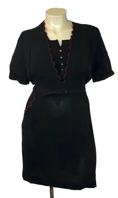 Vestido negro vintage años 40 XL rojo rayón manga corta transparente FORMA FIT talla grande 2X Foto 1 de 4