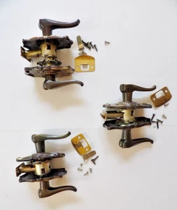 3 Vintage Amerock Carriage House Locking Lever Door Knobs Antique Gold - Picture 1 of 6