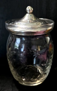 Vintage Sterling Silver Etched Glass Sugar Jar Condiment Mustard Pot Jelly Jar - Picture 1 of 5