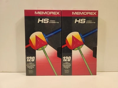 复古 Memorex 空白 VHS 录像带 HS 视频磁带 120 密封全新 2 件装 — 第 1/4 张图片