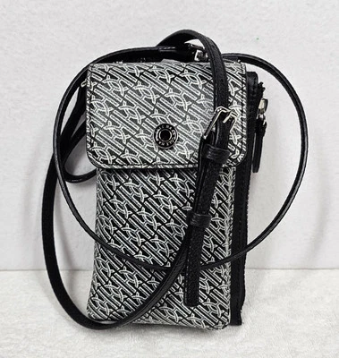 Cole Haan Grand Series Monogram Black Leather Crossbody Cellphone Wallet Purse - Image 1 of 4