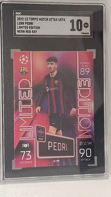 2022 TOPPS MATCH ATTAX UEFA LIMITED EDITION NEON RED RAY- LERR PEDRI - SGC 10 GM - Image 1 of 2