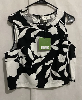 Camiseta sin mangas Kate Spade Target negra blanca floral 100 % algodón *PEQUEÑA*... NUEVA CON ETIQUETAS Foto 1 de 4