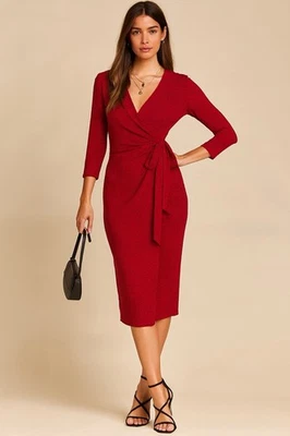 Платье миди женское Anne Klein красное в горошек с длинным рукавом с искусственным запахом Xs - Изображение 1 из 4