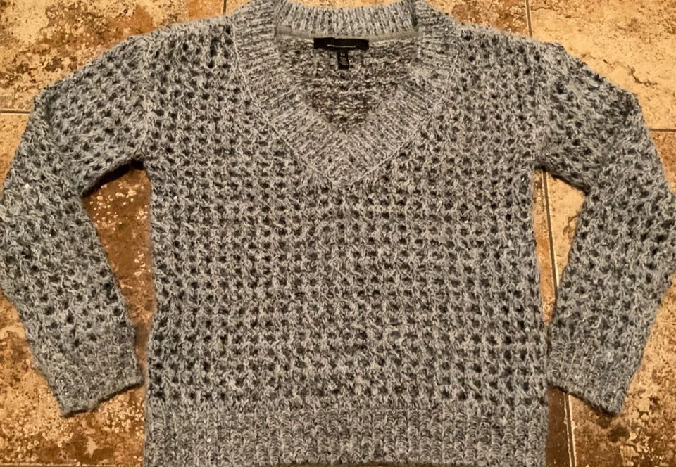 SUÉTER WHBM PUNTO ABIERTO CUELLO EN V (MUJER XS) AZUL CLARO RONE USADO Foto 1 de 4