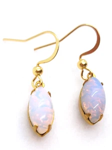 Vintage Style Pink Opal Fire Glass Dangle Earrings, Non-tarnish Hooks, 3/4" - Picture 1 of 7