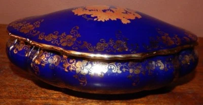 Limoges - France, "Imperial," Midnight Blue Porcelain, 22K Gold Leaf Bowl & Lid. - Image 1 of 4