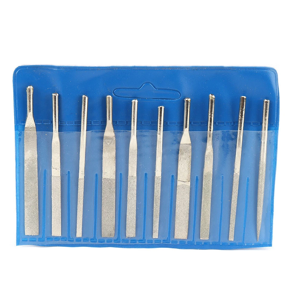 10Pcs Diamond Coated Needle File Flat Kit For  Air Micro Die Grinder Polish Tool - Image 1 of 4