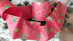 Holiday Ribbon Red w/ multi color Glitter Snowflakes 5 in wide x 5 yds wire edge - Picture 1 of 8