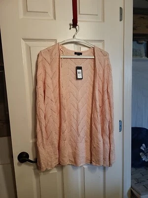 NEW Verve Ami Open Front Knit Cardigan Light Sweater Long Sleeve Pink Medium. - Image 1 of 4