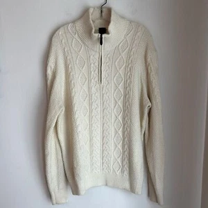 Saks Fifth Avenue Women Ivory quarter Zip Up Cable Knit wool blend Sweater XL - Picture 1 of 9