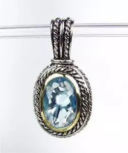18kt Gold Plated Antique Cable Light Blue Topaz Crystal OVAL Enhancer Pendant - Picture 1 of 3