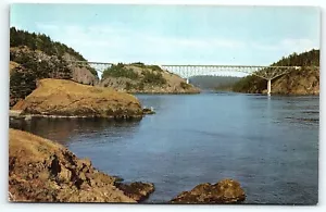 1950s DECEPTION PASS BRIDGE FIDALGO ISLAND UNION 76 OIL UNPOSTED POSTCARD P5087 - Picture 1 of 2