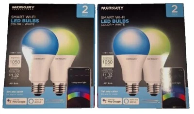 Merkury Innovations 75W LED Dimmable Smart WiFi Light Bulbs Color White - 4 pk - Image 1 of 4