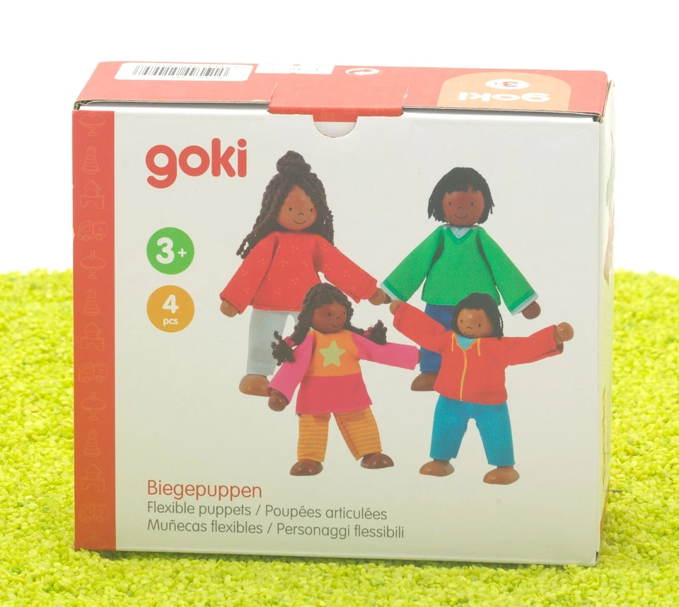 Goki Biegepuppe Puppen Moderne Familie II   4 Teile - Holz, Textil, biegsam - Bild 1 von 4