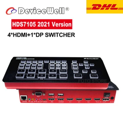 Devicewell HDS7105 2022 New Upgrade 5-Ch HD Video Switcher 4*HDMI + 1*DP inputs  - Image 1 of 4
