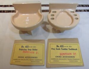 Vintage *Suntan; Peachy-Beige* Sink Set, ceramic soap dish & cup holder by A.O.