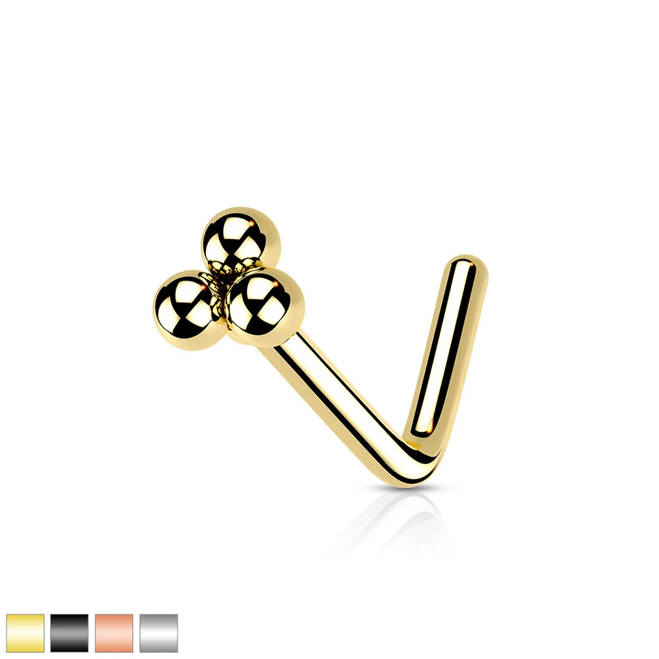 Anillo de pasador de nariz con racimo de bolas triangular de acero quirúrgico en L Foto 1 de 1