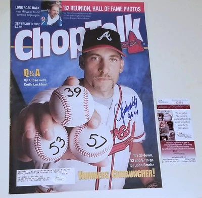 John Smoltz Signed Magazine 96 CY Chop Talk Atlanta Braves 2002 JSA COA - Image 1 of 4