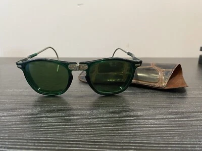 Vintage WILSON Safety Glasses Steampunk Green & Gold Frames w/ Case 1960’s - Image 1 of 4