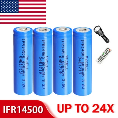 4-24x AA Batteries 14500 Rechargeable 600mAh 3.2V LiFePO4 For Flashlights Toys - Image 1 of 4