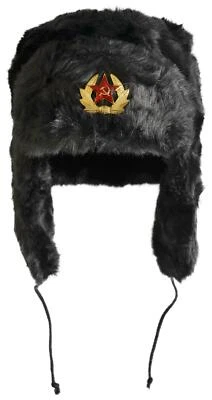 NORMANI Russische Fellmütze mit Abzeichen Kokarde Winter Tschapka Uschanka Russenmütze