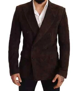Men's Brown DOUBLE BREASTED Suede Blazer Pure Suede Custom Made Coat Blazer - Picture 1 of 7