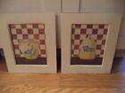Pair of Framed Prints - Kitchen - Red White Checkerboard - Fish Chicken
