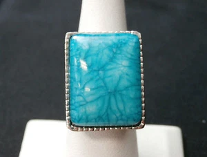 Vintage Large Simulated Turquoise Heavy Sterling Silver Solitaire Ring #g3 - Picture 1 of 8