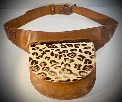 RARO DE COLECCIÓN Riñonera Leopardo Marrón Cuero Genuino Cintura Bolso Cinturón Medida 30-39" Foto 1 de 4