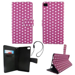 Etui ochronne na Huawei P8 Polka Dot Fioletowe etui Cover Case portfel Book Style - Zdjęcie 1 z 2