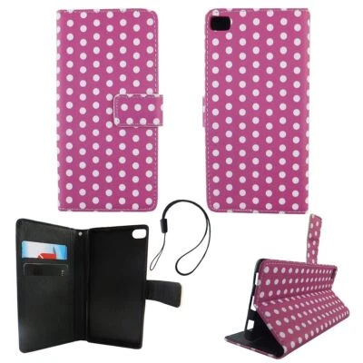 Custodia Protettiva per Huawei P8 Polka Dot Lilla Cover Case Wallet a Libro - Immagine 1 di 2