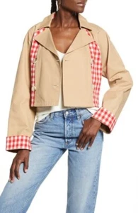 Cappotto trincea a contrasto Anthropologie Gingham inglese taglia fabbrica S. B-5 - Foto 1 di 6