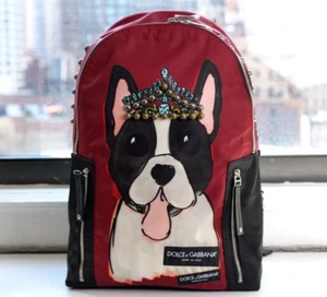 Dolce & Gabbana Red Dog Print Embellished Nylon Backpack - Picture 1 of 12