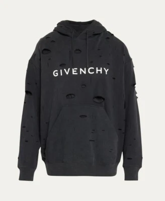 NWT Men’s Givenchy Black Hooded Distressed Sweater XL - Image 1 of 4