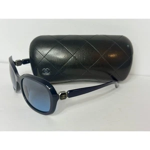 Authentic Chanel Unisex Sunglasses Round Frames Navy Gold CC Sides Original Box - Picture 1 of 8