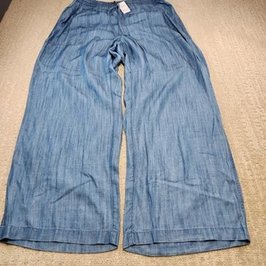 Lands End Wide Leg Pants Women 16W Chambray Blue Soft Indigo Tencel High Rise  - Picture 1 of 12